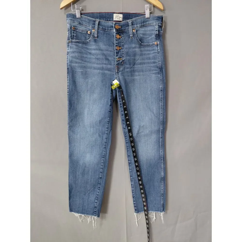 J.Crew Blue Raw Hem Medium Wash Vintage Straight Jeans Women Size 30